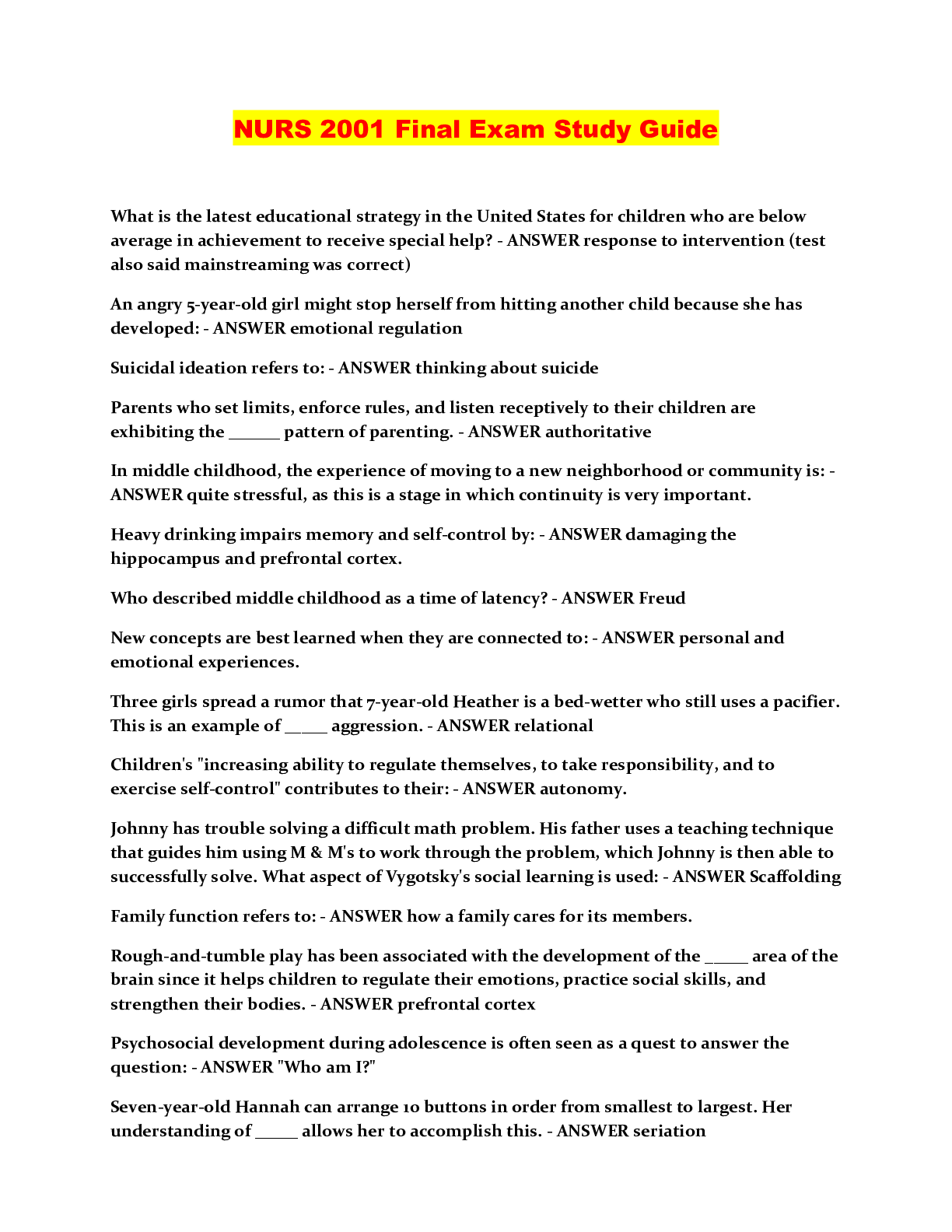 Preview image of NURS 2001 Final Exam Study Guide document